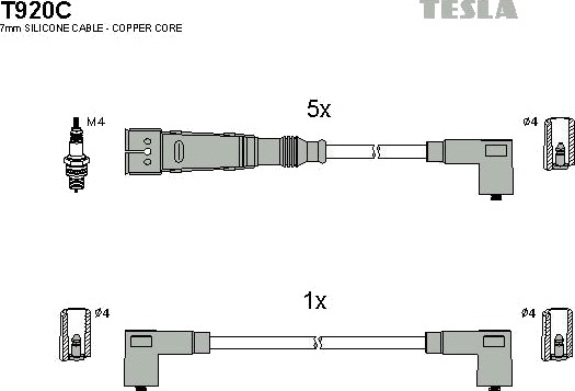 Tennplugg kabelsett TESLA T920C