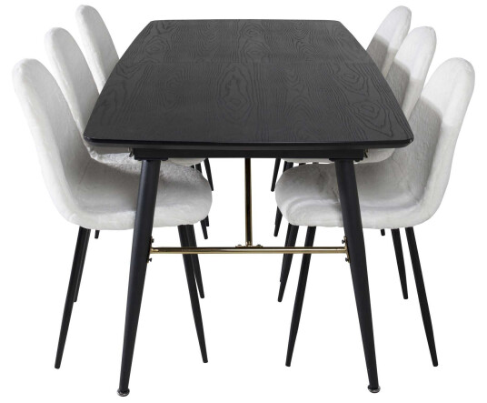 Venture Design Black Veneer & Polar spisegruppe Svart/hvit 6 st stoler & bord 180 x 85 cm