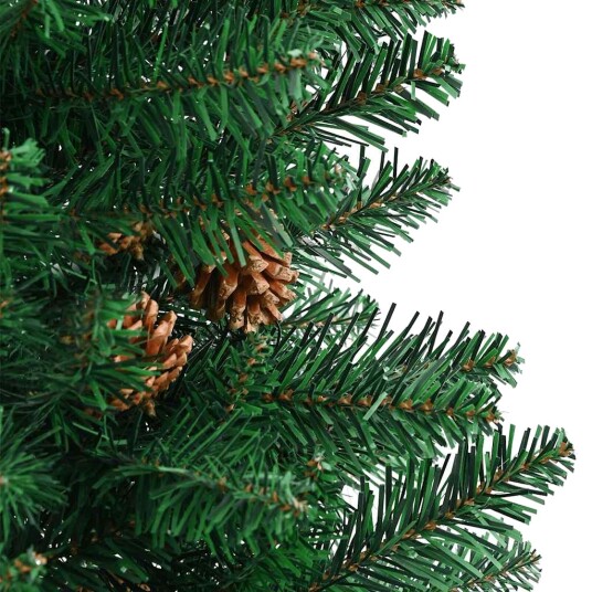 vidaXL Slankt juletre med ekte tre og furukongler grønn 180 cm PVC