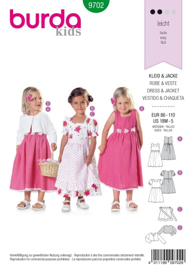 Burda 9702 - Kjole & Bolero EUR: 86-110, US: 18m-5