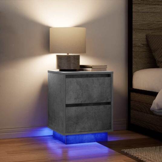 Nattbord med LED 2 stk betonggrå 38x34x50 cm