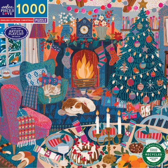 eeBoo Puslespill   1000 Brikker   English Cottage Christmas