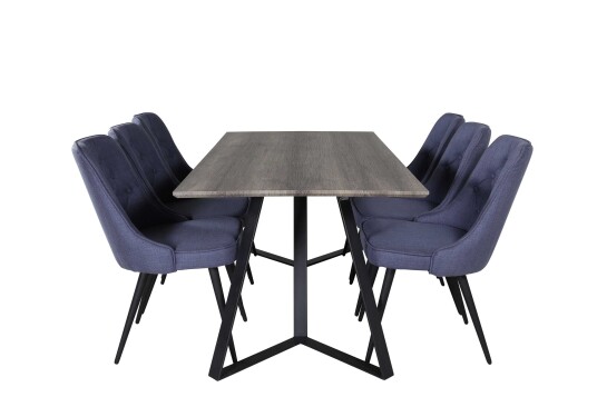 Venture Design Marina & Velvet spisegruppe Grå/blå 6 st stoler & bord 180 x 90 cm