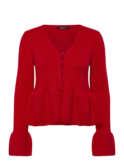 Gina Tricot Knitted Peplum Cardigan   Red   M