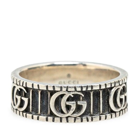 Pre-owned Gucci Sterling Silver GG Marmont Ring Silver