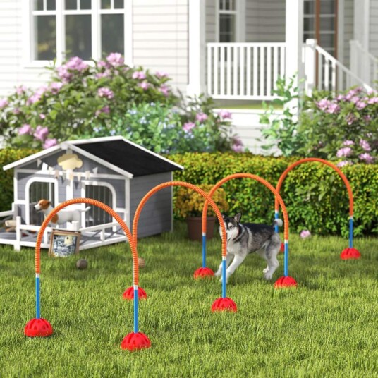 Agility Set Dogs 5-delers utfyllbart agilityutstyr for hundetrening hekkesett med justerbare agilitydører bære bag treningstilbe