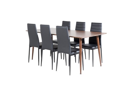Venture Home Polar Spisegruppe 180 cm Rektangulær med 6 Slim Stoler Sort