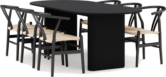 Noira Spisegruppe 220 cm Eik med 6 Dastoori Spisestoler - Svart
