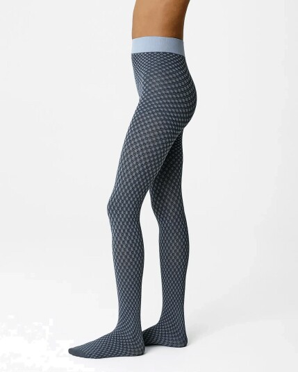Swedish Stockings Clara Retro Patterned Tights   DUSTY BLUE   S