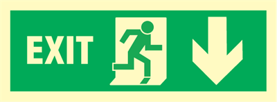 Jo Safety Exit right, arrow down Photoluminescent Self Adhesive Vinyl PV HR 100 x 300 mm IMO 100012PVHR Jo Safety Exit right, arrow down Photoluminescent Self Adhesive Vinyl PV HR 100 x 300 mm IMO 100012PVHR