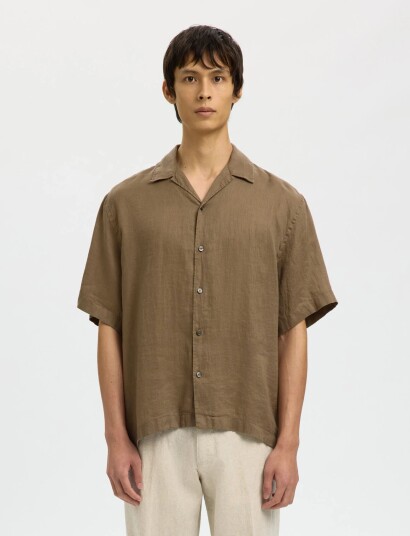 Selected Slhrlxkylian Linen Ss Shirt Resort Brown L