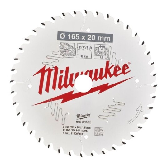 Milwaukee Sirkelsagblad 165 mm for Tre med 40 Tenner