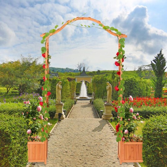 Rosebue i tre med 2 plantekasser Rosebue i tre med 2 plantekasser