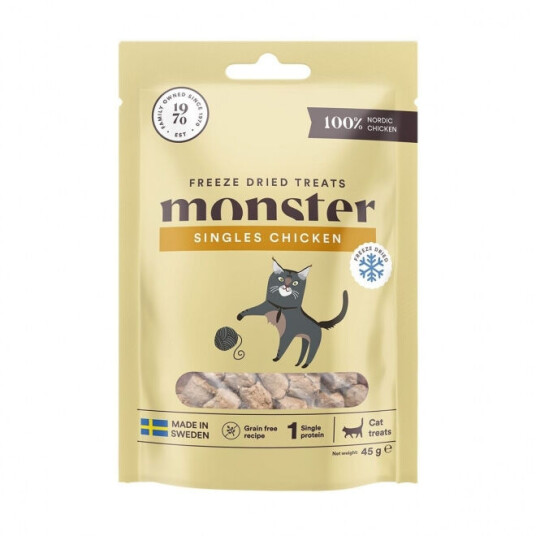 Monster kattegodbiter med frysetørket kylling 40 g - Snacks for katter