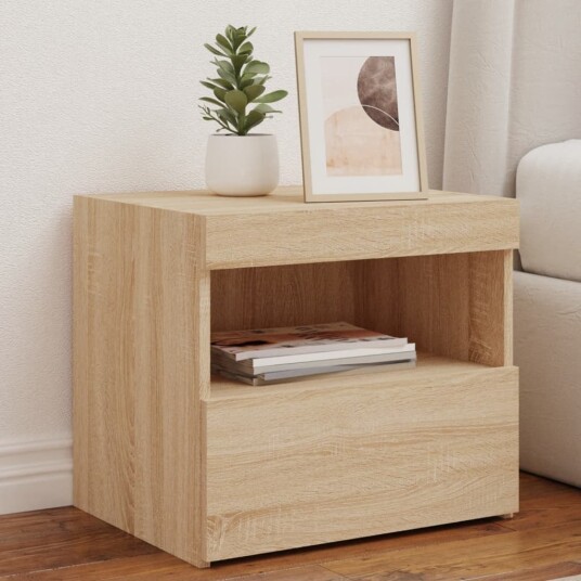  Nattbord med LED 2 stk sonoma eik 50x40x45 cm 8721012253520