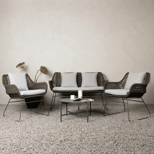 Venture Design Davao sofagruppe Mørk grå/brun 2-seters sofa, 2 lenestoler og bord 70 cm Venture Design Davao sofagruppe Mørk grå/brun 2-seters sofa, 2 lenestoler og bord 70 cm