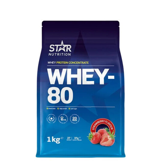 Star Nutrition Whey-80, 1 Kg, Jordbær – Jordbær