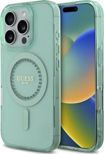 GUESS IML Rhinestones MagSafe Case for iPhone 16 Pro - Green