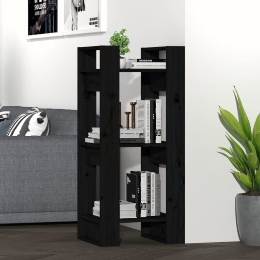 vidaXL Bokhylle/romdeler svart 41x35x91 cm heltre furu vidaXL Bokhylle/romdeler svart 41x35x91 cm heltre furu