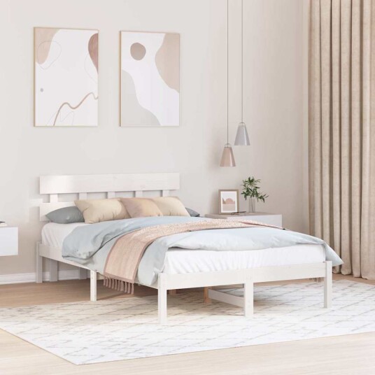  Sengestamme med hodegjerde Hvit 120 x 190 cm Massivt furutre