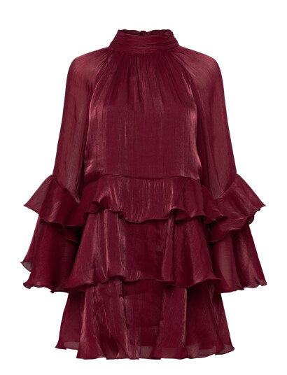Gina Tricot Flowy Frill Mini Dress Burgundy 32