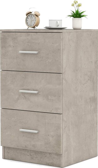 Nattbord med 3 skuffer – blank sementgrå 37x34x66,5 cm