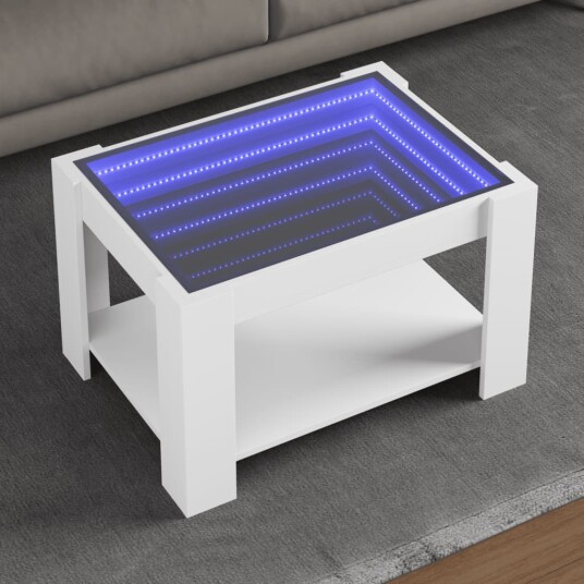  Salongbord med LED hvit 73x53x45 cm konstruert tre 847546