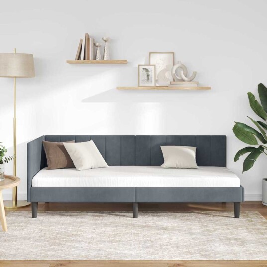 Hjørnesengramme med hodegjerde Mørke grå 80 x 200 cm Fløyel Hjørnesengramme med hodegjerde Mørke grå 80 x 200 cm Fløyel