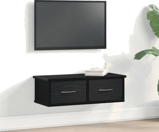 Vegghengt Skuffehylle Svart Eik 60x26x18,5cm Konstruert Tre Vegghengt Skuffehylle Svart Eik 60x26x18,5cm Konstruert Tre
