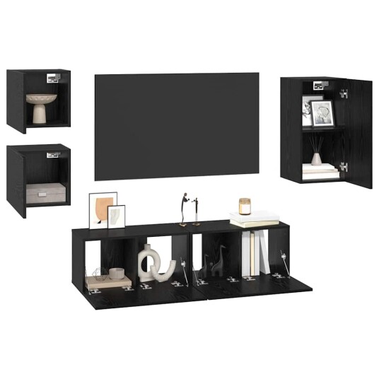 TV benksett Veggmontert 5 pcs Svart eik Konstruert tre
