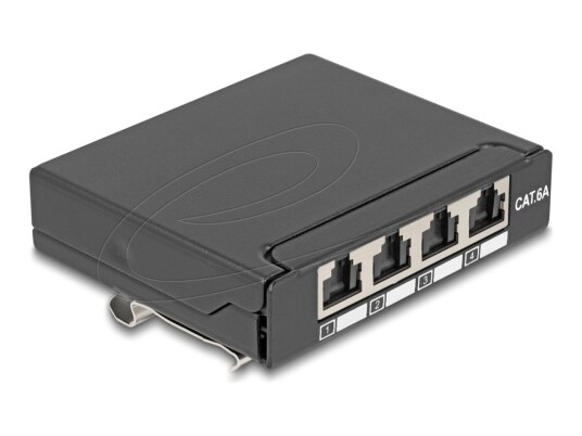 Delock Koblingspanel Mini Din Skinnemonterbar Veggmonterbar Skrivebord Cat 6A Skjermet Rj 45 X 4 Svart 90378