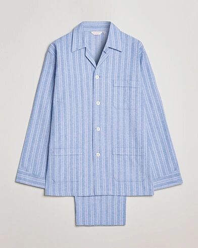Derek Rose Brushed Cotton Flannel Striped Pyjama Set Blue Derek Rose Brushed Cotton Flannel Striped Pyjama Set Blue