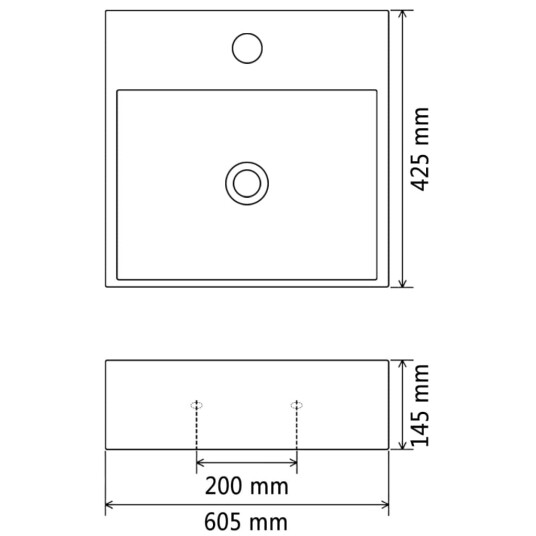 vidaXL Servant med kranhull keramisk svart 60,5x42,5x14,5 cm