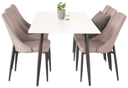 Venture Design Polar & Leone spisegruppe Hvit/grå 6 st stoler & bord 180 x 90 cm