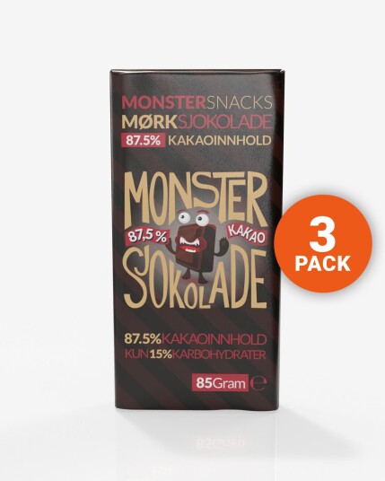 Monster Belgisk Ekstra Mørk Sjokolade 88% KAKAO 3x85g Monster Belgisk Ekstra Mørk Sjokolade 88% KAKAO 3x85g