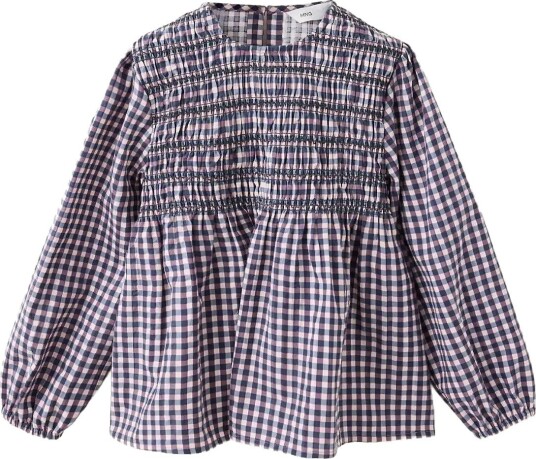 Mango Smocked Vichy Blouse MEDIUM Purple 4 5 Mango Smocked Vichy Blouse MEDIUM Purple 4 5