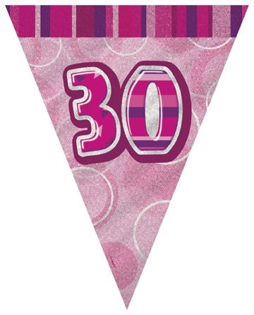 Happy 30th Birthday Vimpelrekke i Plast Rosa  3,6m 