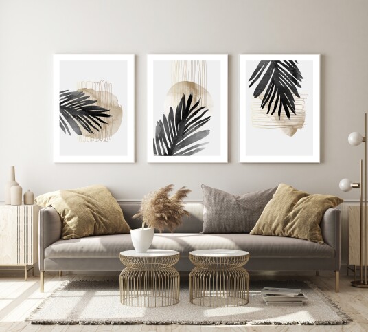 Plakater Moderne kunst / Svart blad / sett med 3