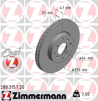 Bremseskive ZIMMERMANN 280.3157.20 Bremseskive ZIMMERMANN 280.3157.20
