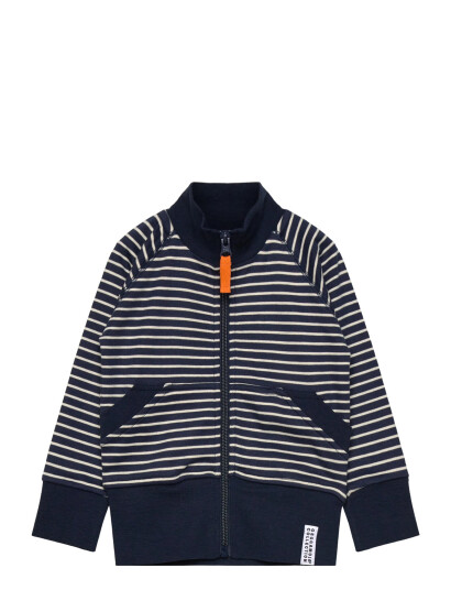 Geggamoja Zip Sweater Navy Beige Stripe - Navy - 86/92