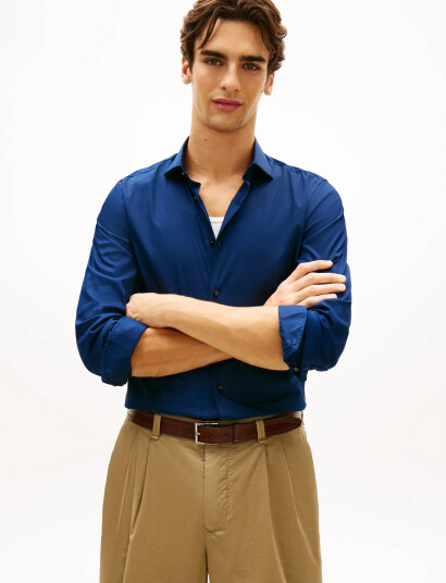 Tommy Hilfiger Dc Flex Collar Solid Shirt Blue R/41 Tommy Hilfiger Dc Flex Collar Solid Shirt Blue R/41