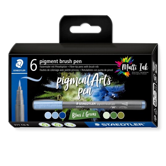 Staedtler Brush Pen Pigment Blue/green 6 pcs assorted 371C6-8