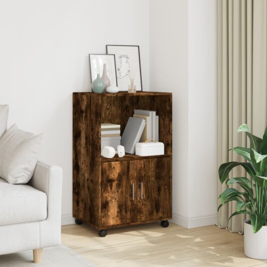 Rulleskap røkt eik 55x40x91 cm konstruert tre Rulleskap røkt eik 55x40x91 cm konstruert tre