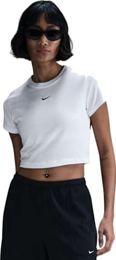 Nike Sportswear Chill Knit Cropped Tee Dame White/Black XS