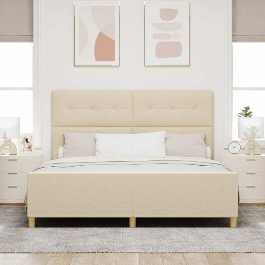 Sengestamme med hodegjerde Krem 180 x 200 cm stoff