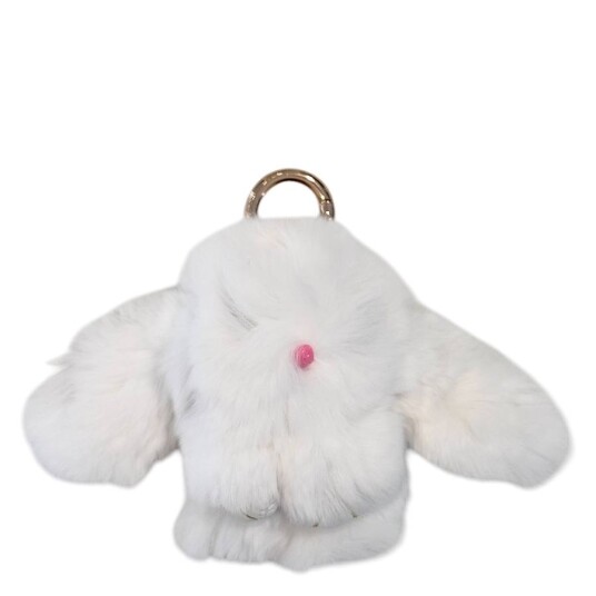 DARK Fluffy Bunny Bag Charm White