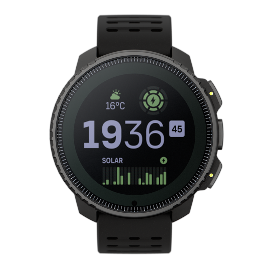 Suunto Vertical - Glassfiberforsterket Polyamid - Sportsur Med Stropp - Silikon - Håndleddstørrelse: 125-175 Mm - Display 1.4" - Bluetooth - 87 G - Stål Solcelle Helsvart