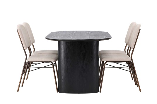 Venture Design Isolde & Seda spisegruppe Beige/svart 4 stoler & bord 180 x 90 cm