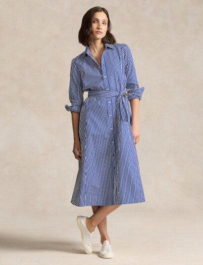 Polo Ralph Lauren Belted Striped Cotton Shirtdress - Blue - 30