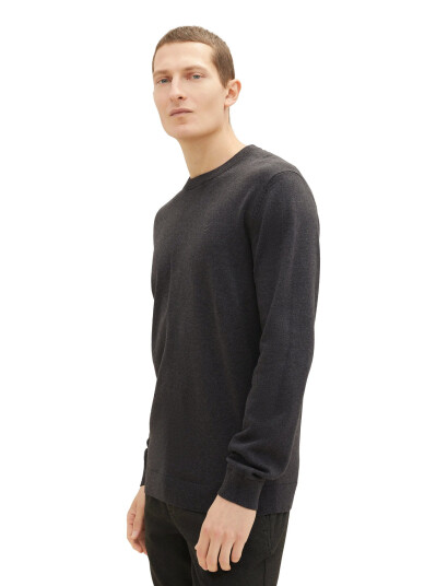 Tom Tailor Basic Crewneck Knit - Black - XXL Tom Tailor Basic Crewneck Knit - Black - XXL